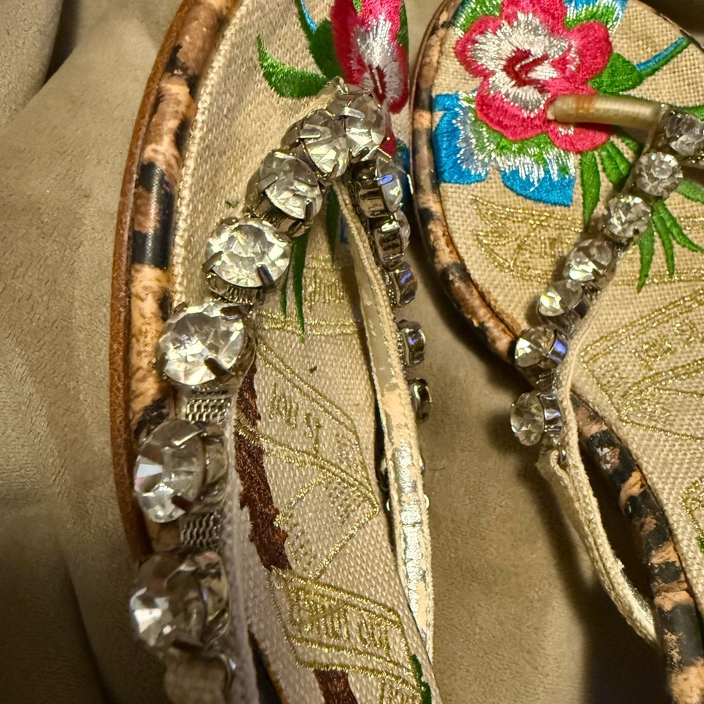 Beverly Feldman Embroidered Rhinestone Floral Sandals - Picture 2 of 11